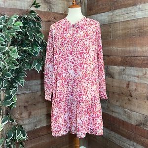 J Crew Pink Floral Ruffle Hem LongSleeve Cottagecore MIdi Dress NWT